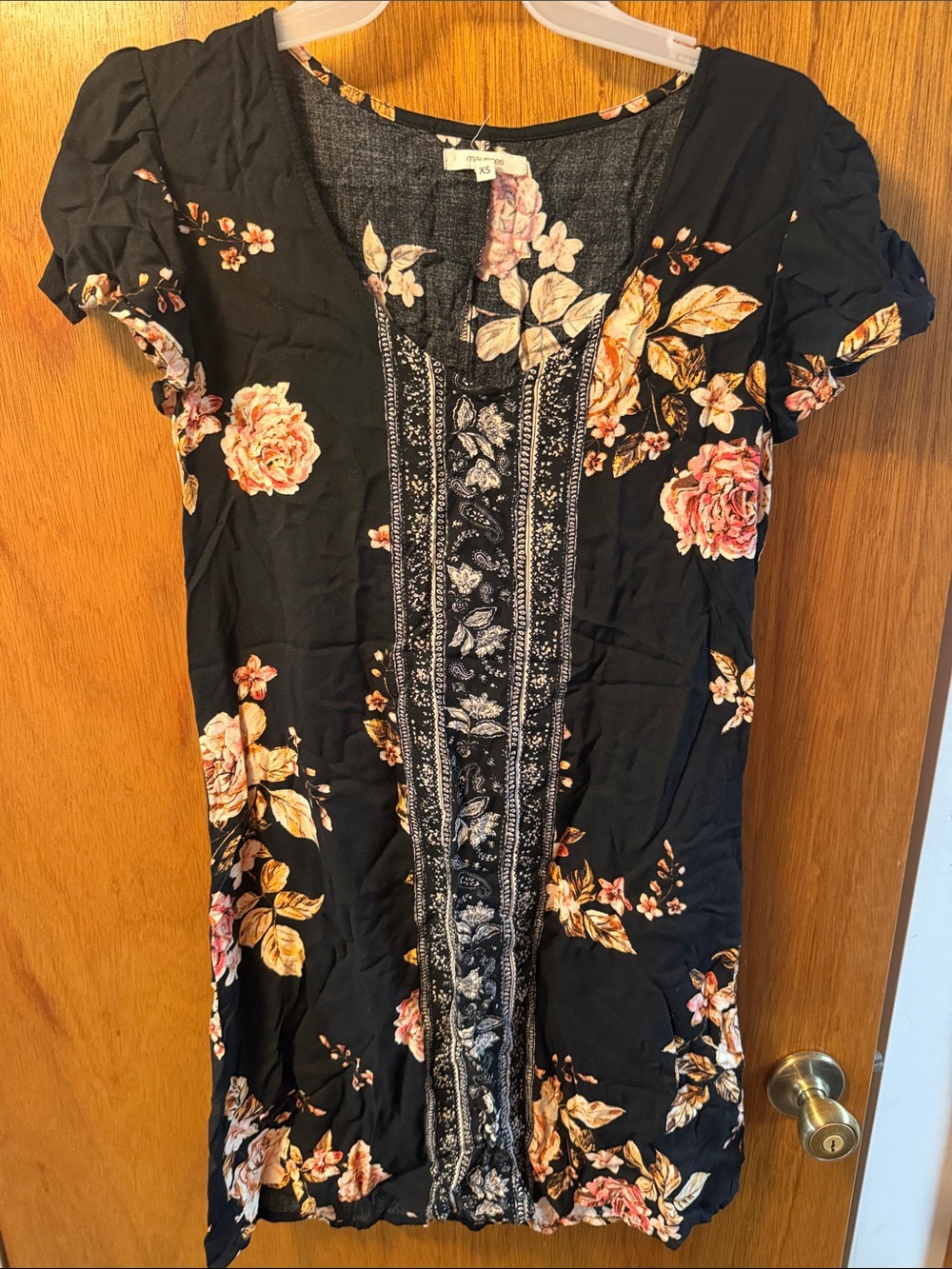 Maurices Black Floral Boho Dress with Pink & Cream Roses